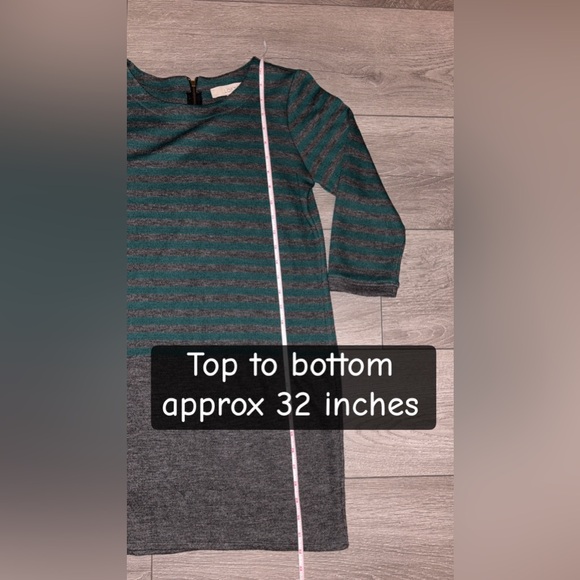 Ann Taylor Loft Women’s Size Small Sweater Dress Striped Zip Back Green Gray GUC - Picture 4 of 8